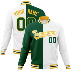 Green White-Gold Two Tone Split Varsity Letterman Jacket