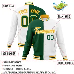 Green White-Gold Two Tone Split Varsity Letterman Jacket 4