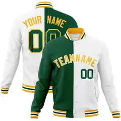 Green White-Gold Two Tone Split Varsity Letterman Jacket 1