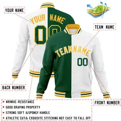 Green White-Gold Two Tone Split Varsity Letterman Jacket 4
