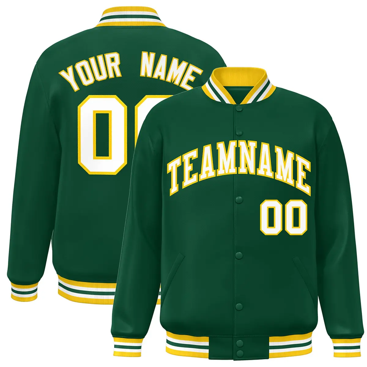 Green White-Gold Two Tone Varsity Full-Snap Letterman Jacket