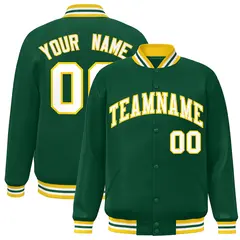 Green White-Gold Two Tone Varsity Full-Snap Letterman Jacket