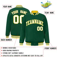 Green White-Gold Two Tone Varsity Full-Snap Letterman Jacket 2