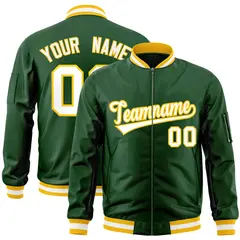 Green White-Gold Varsity Letterman Bomber Full-Zip Jacket 1