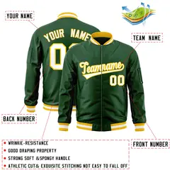 Green White-Gold Varsity Letterman Bomber Full-Zip Jacket 2