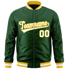 Green White-Gold Varsity Letterman Bomber Full-Zip Jacket 3
