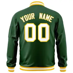 Green White-Gold Varsity Letterman Bomber Full-Zip Jacket 4
