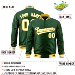 Green White-Gold Varsity Letterman Bomber Full-Zip Jacket 2