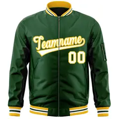 Green White-Gold Varsity Letterman Bomber Full-Zip Jacket 3