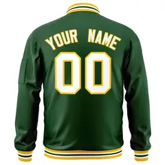 Green White-Gold Varsity Letterman Bomber Full-Zip Jacket 4