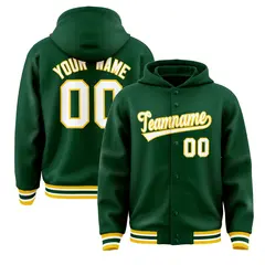 Green White-Gold Varsity Letterman Classic Hoodie Jacket 1