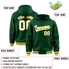 Green White-Gold Varsity Letterman Classic Hoodie Jacket 4