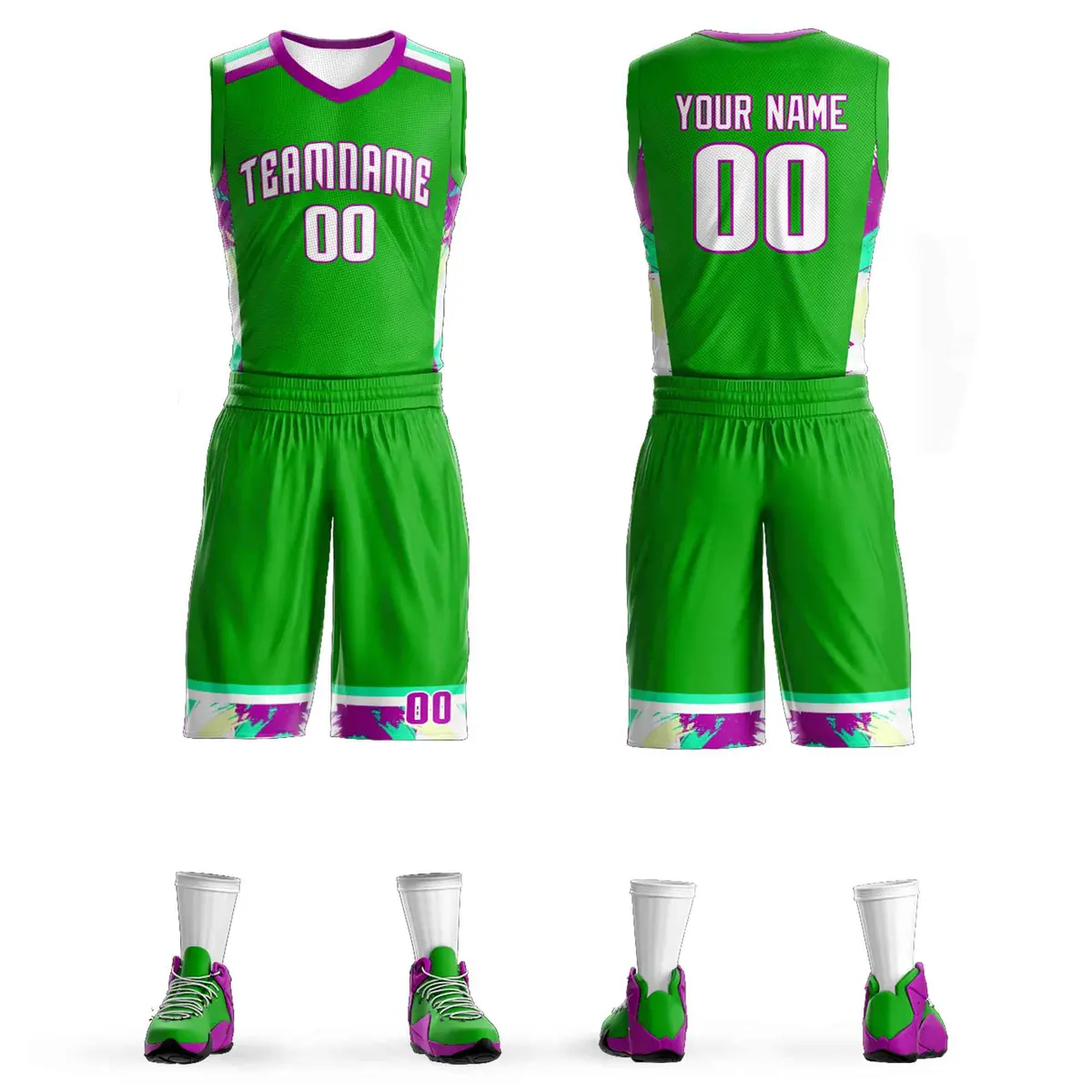 Green White Graffiti Basketball Jersey Set