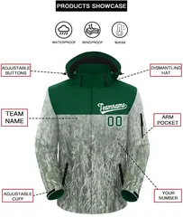 Green White Graffiti Pattern Hooded Waterproof Outdoor Jacket 2