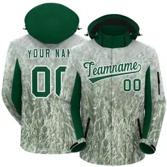 Green White Graffiti Pattern Hooded Waterproof Outdoor Jacket