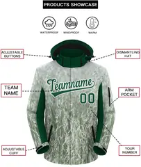 Green White Graffiti Pattern Hooded Waterproof Outdoor Jacket 2
