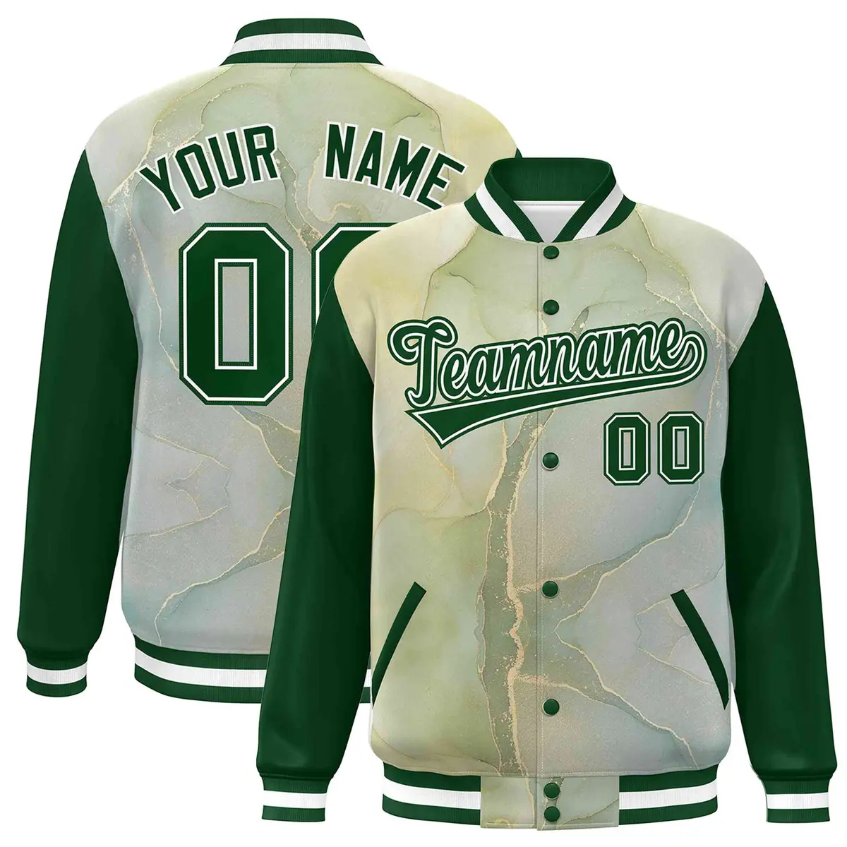 Green White Graffiti Tie Dye Ink Paint Varsity Letterman Jacket
