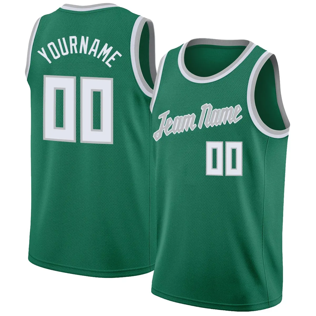 Green White-Gray Classic Mesh Sport Basketball Jersey