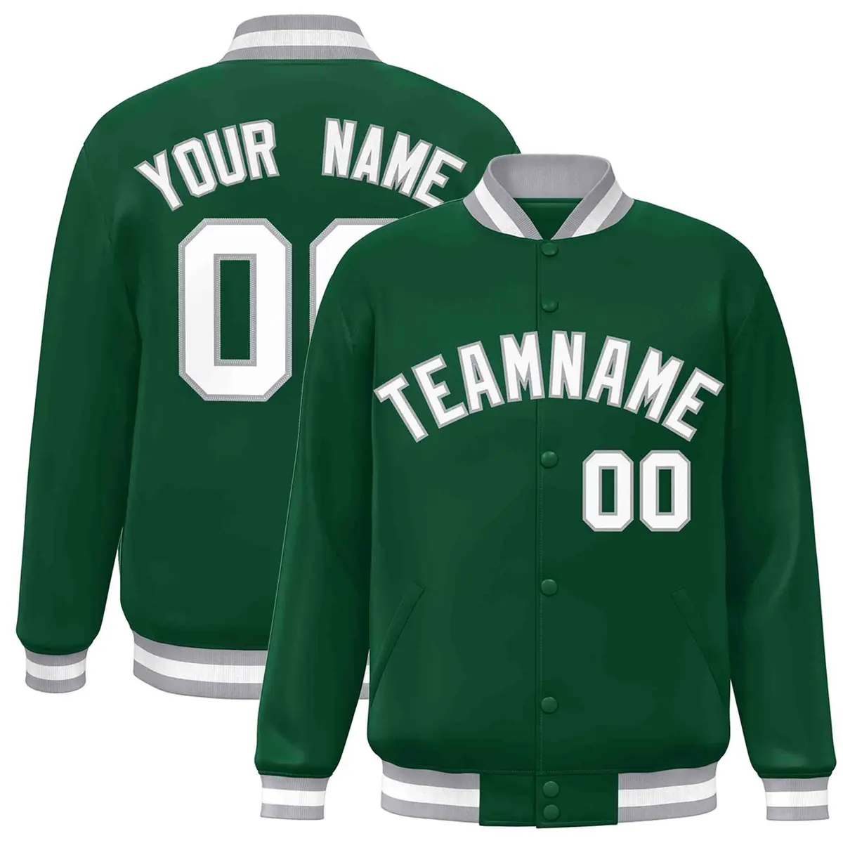 Green White-Gray Classic Varsity Full-Snap Letterman Jacket