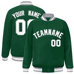 Green White-Gray Classic Varsity Full-Snap Letterman Jacket 1