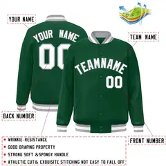 Green White-Gray Classic Varsity Full-Snap Letterman Jacket 2