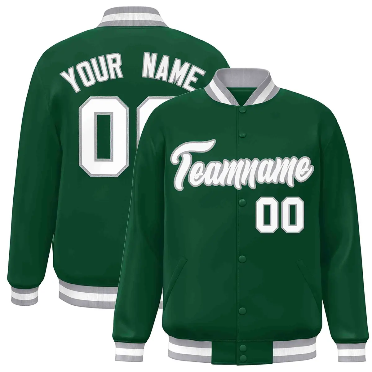 Green White-Gray Classic Varsity Full-Snap Letterman Jacket
