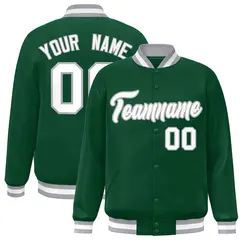 Green White-Gray Classic Varsity Full-Snap Letterman Jacket 1