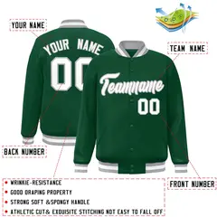 Green White-Gray Classic Varsity Full-Snap Letterman Jacket 2