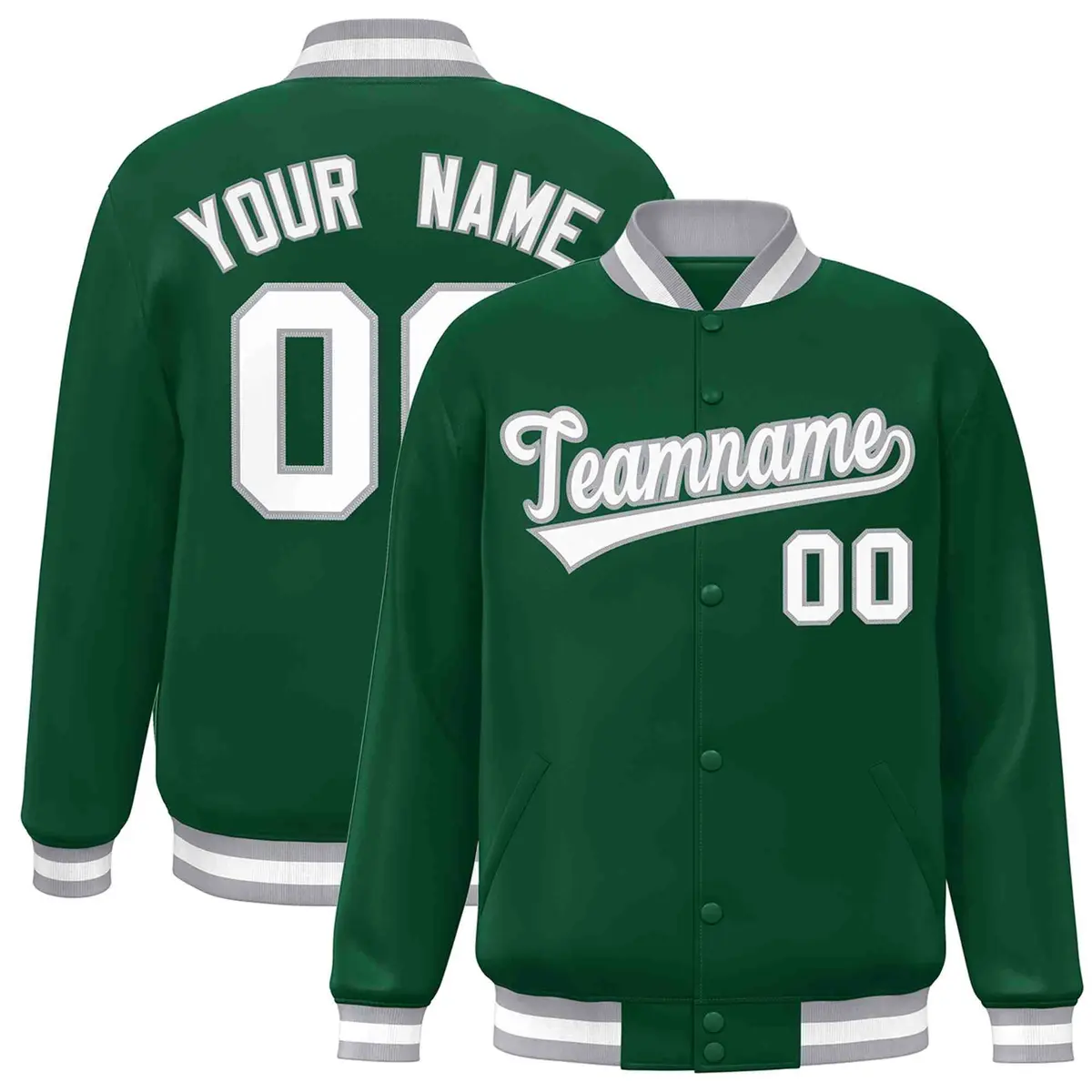 Green White-Gray Classic Varsity Full-Snap Letterman Jacket
