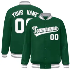 Green White-Gray Classic Varsity Full-Snap Letterman Jacket 1