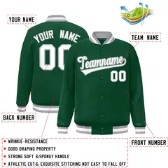 Green White-Gray Classic Varsity Full-Snap Letterman Jacket 2