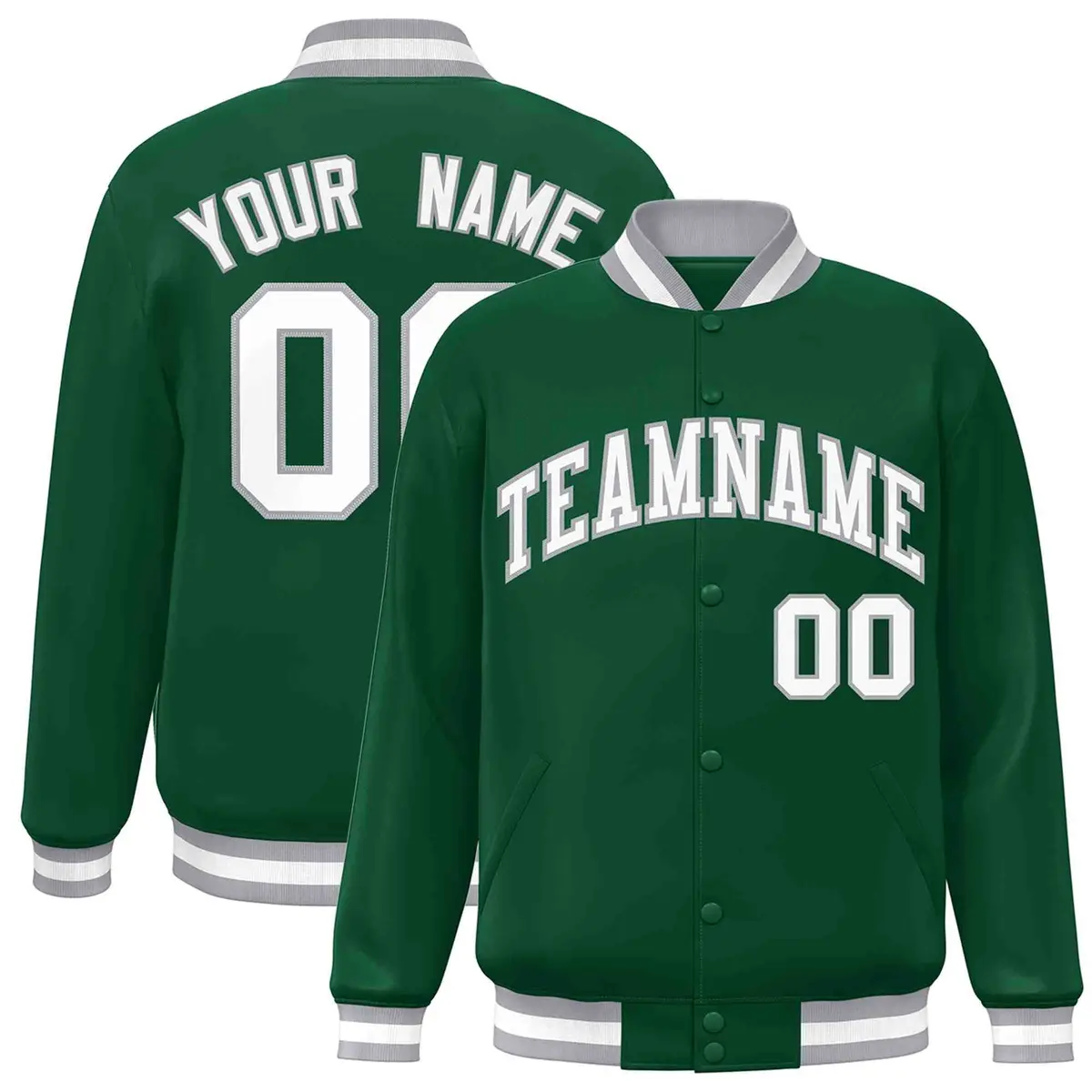 Green White-Gray Classic Varsity Full-Snap Letterman Jacket
