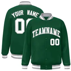 Green White-Gray Classic Varsity Full-Snap Letterman Jacket 1