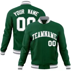 Green White-Gray Classic Varsity Full-Snap Letterman Jacket 1