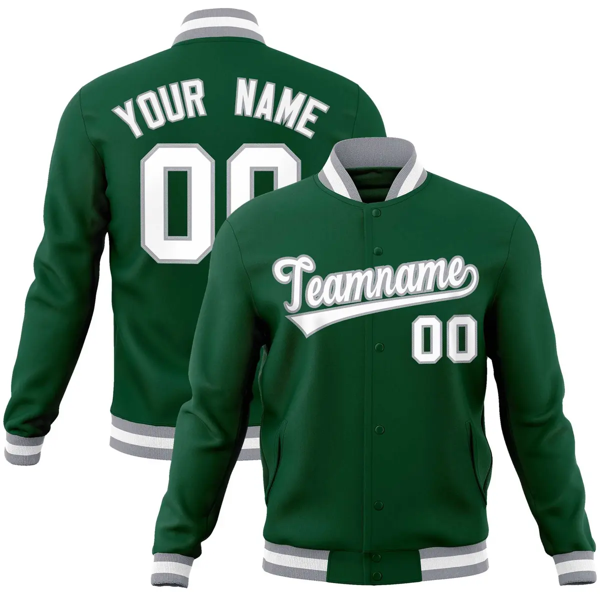 Green White-Gray Classic Varsity Full-Snap Letterman Jacket