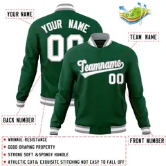 Green White-Gray Classic Varsity Full-Snap Letterman Jacket 4