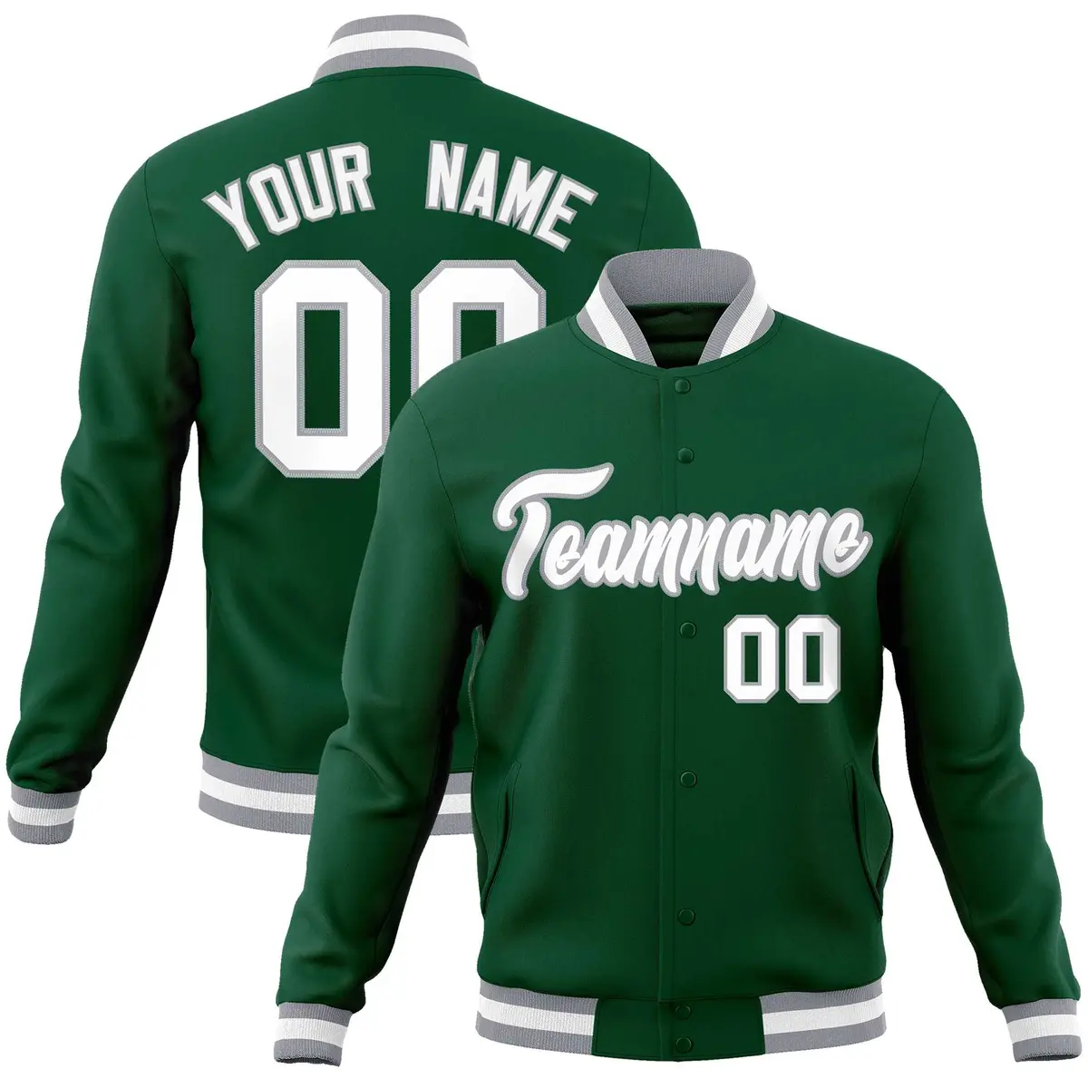 Green White-Gray Classic Varsity Full-Snap Letterman Jacket