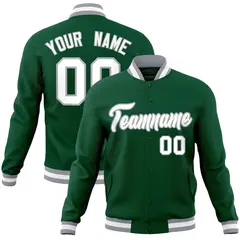 Green White-Gray Classic Varsity Full-Snap Letterman Jacket
