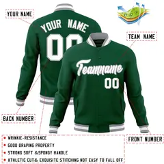 Green White-Gray Classic Varsity Full-Snap Letterman Jacket 4