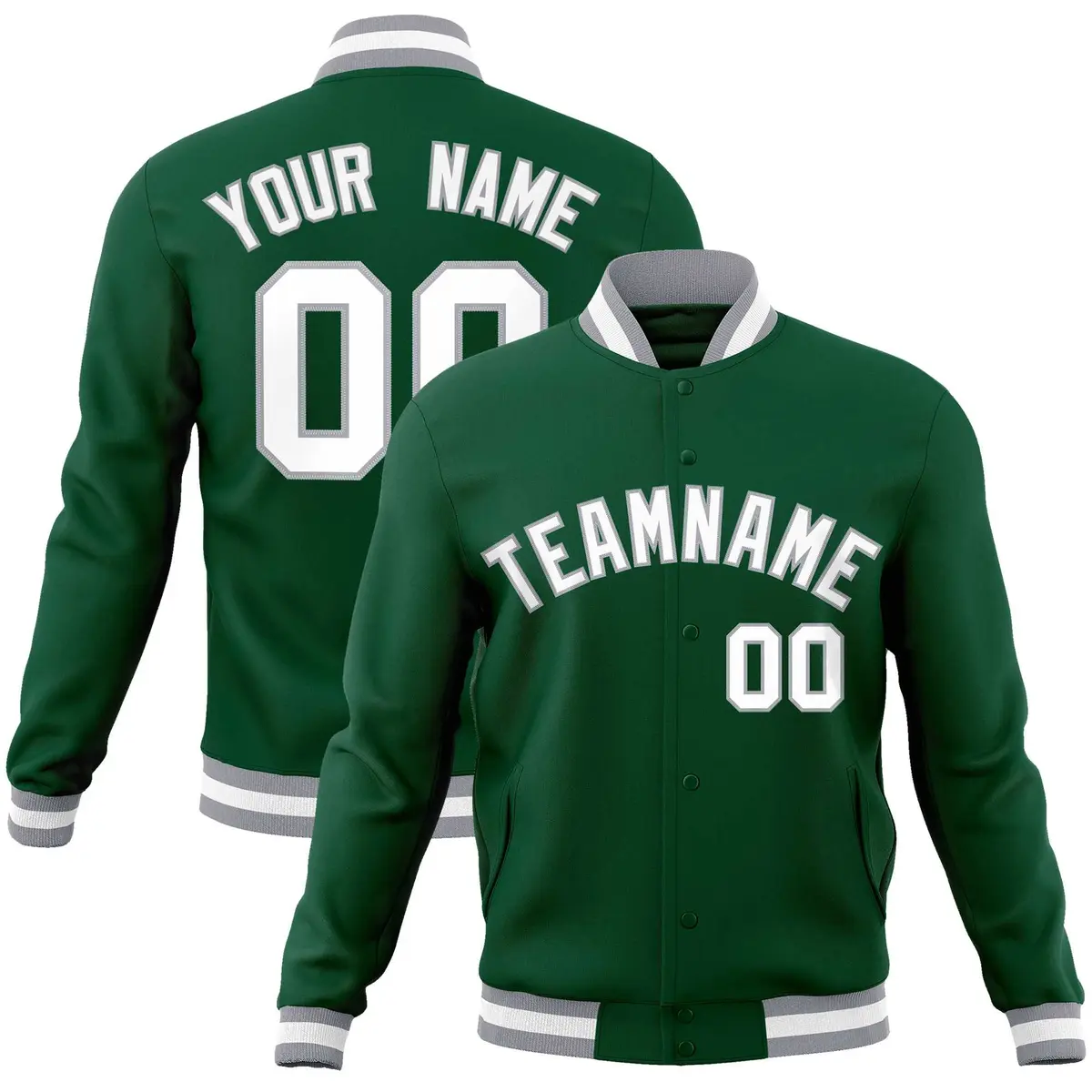 Green White-Gray Classic Varsity Full-Snap Letterman Jacket