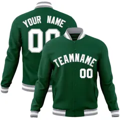 Green White-Gray Classic Varsity Full-Snap Letterman Jacket 1