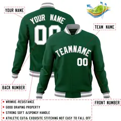 Green White-Gray Classic Varsity Full-Snap Letterman Jacket 4