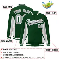 Green White-Gray Color Block Varsity Letterman Baseball Jacket 2