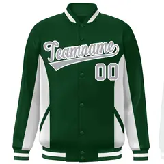 Green White-Gray Color Block Varsity Letterman Baseball Jacket 3