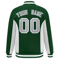 Green White-Gray Color Block Varsity Letterman Baseball Jacket 4