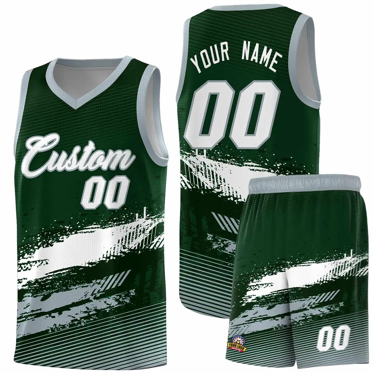Green White Gray Graffiti Basketball Jersey