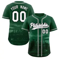 Green White-Gray Philadelphia City Skyline Baseball Jersey