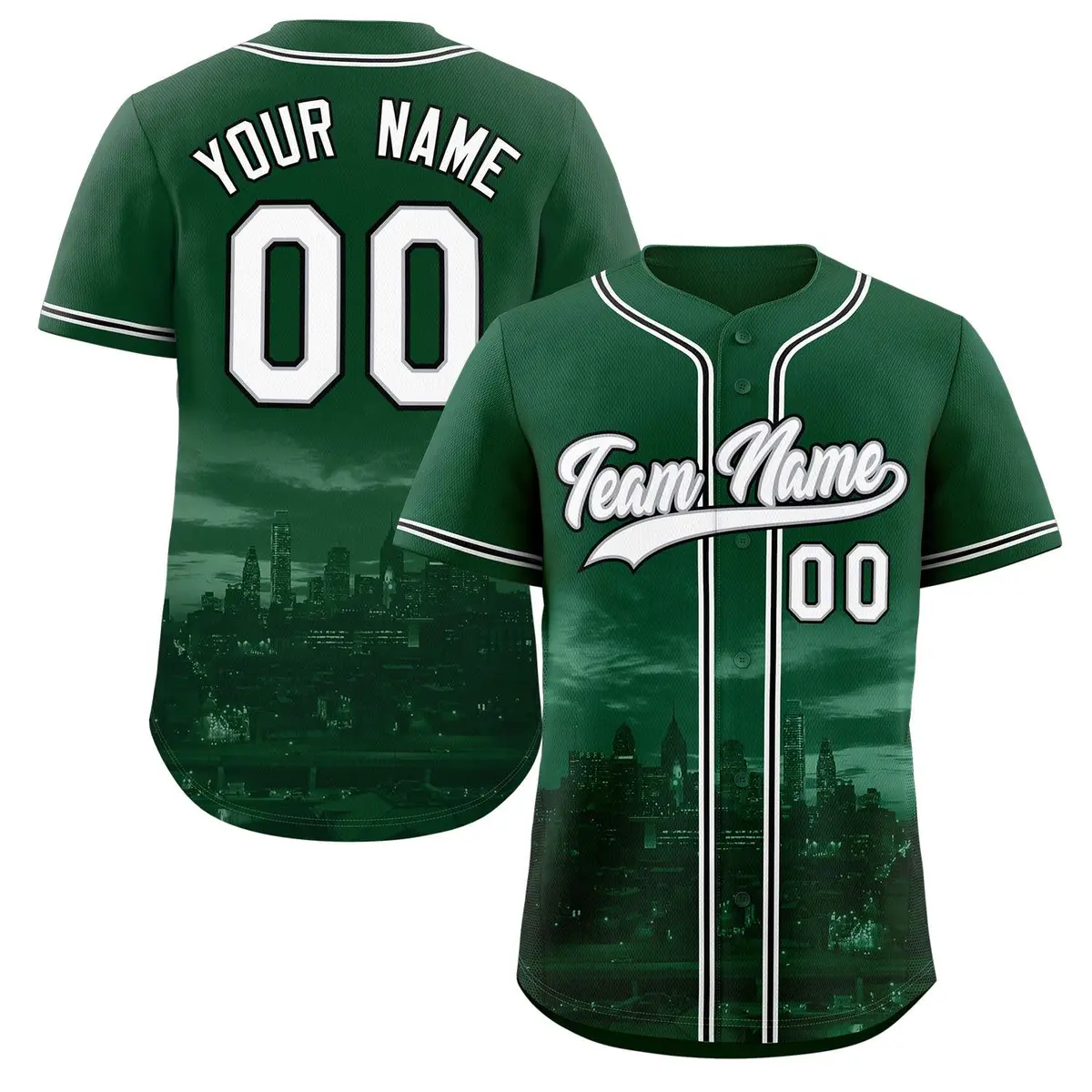 Green White-Gray Philadelphia City Skyline Baseball Jersey