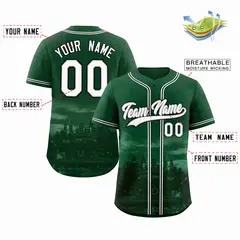 Green White-Gray Philadelphia City Skyline Baseball Jersey 2