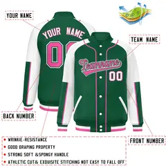 Green White-Green Full-Snap Raglan Letterman Jacket 2